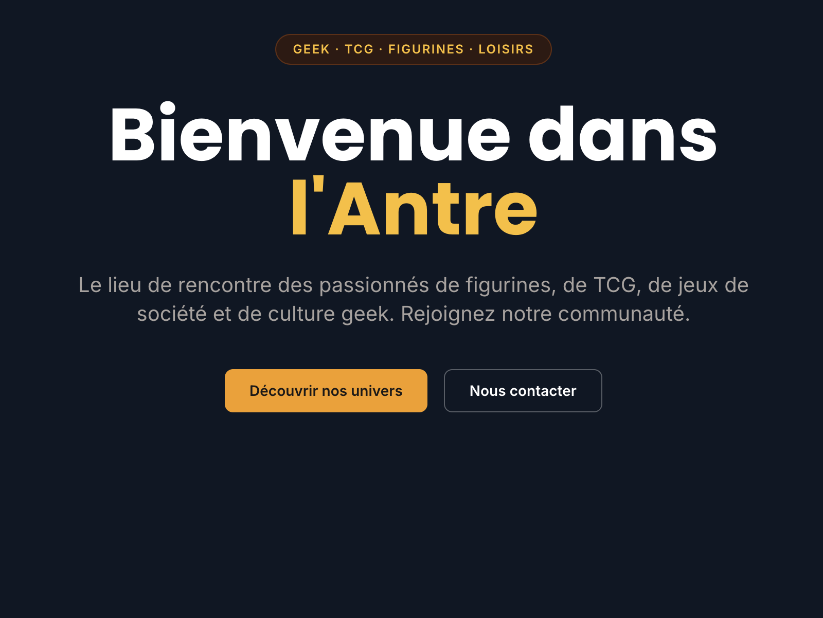 Page d'accueil du site L'Antre des Geeks